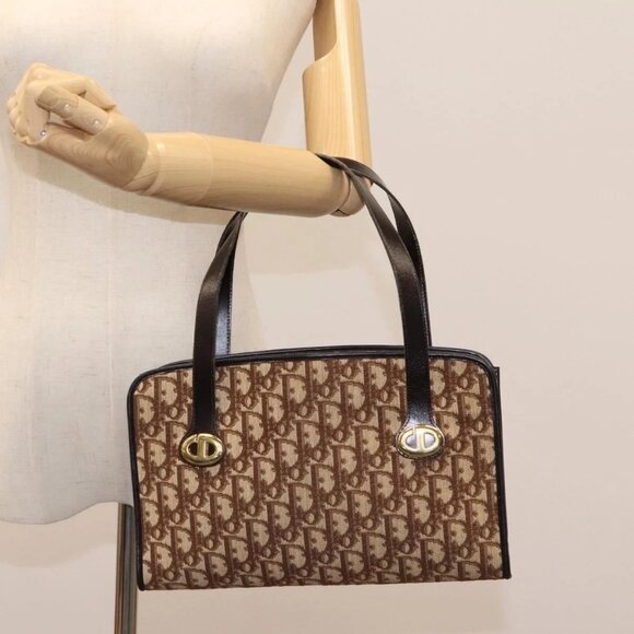 Christian Dior Trotter Canvas Hand Bag Brown Auth